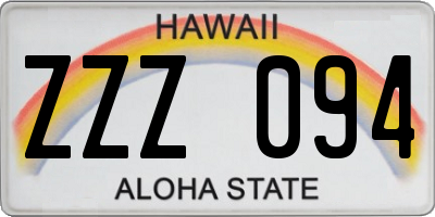 HI license plate ZZZ094