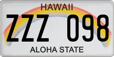 HI license plate ZZZ098