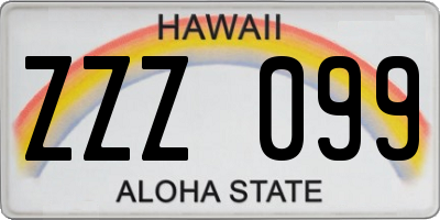 HI license plate ZZZ099