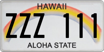 HI license plate ZZZ111