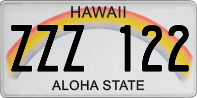 HI license plate ZZZ122