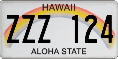 HI license plate ZZZ124