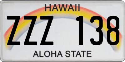 HI license plate ZZZ138