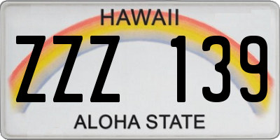 HI license plate ZZZ139