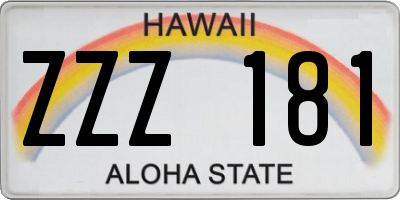 HI license plate ZZZ181