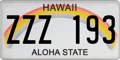 HI license plate ZZZ193