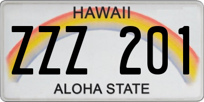 HI license plate ZZZ201