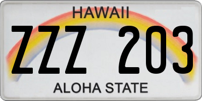 HI license plate ZZZ203