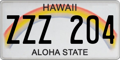 HI license plate ZZZ204