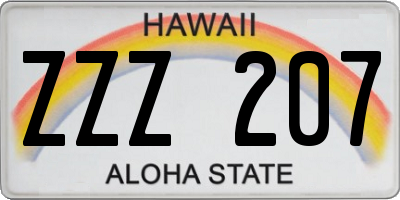 HI license plate ZZZ207