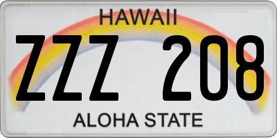 HI license plate ZZZ208