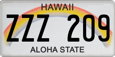 HI license plate ZZZ209