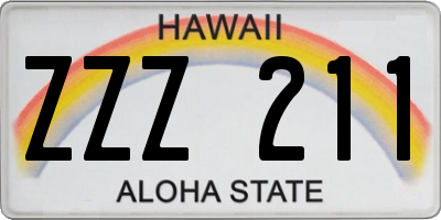 HI license plate ZZZ211