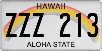 HI license plate ZZZ213