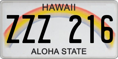 HI license plate ZZZ216