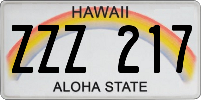 HI license plate ZZZ217