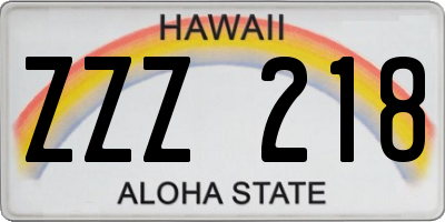 HI license plate ZZZ218