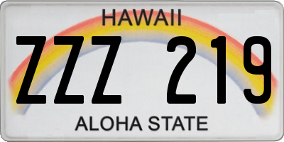 HI license plate ZZZ219