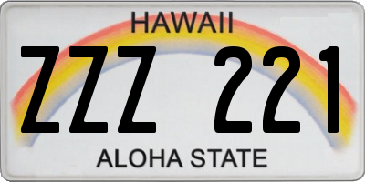 HI license plate ZZZ221