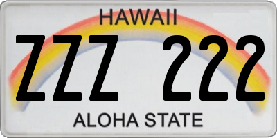 HI license plate ZZZ222