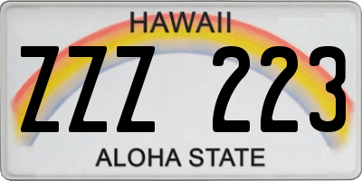 HI license plate ZZZ223