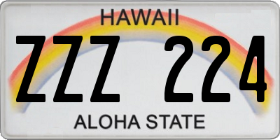 HI license plate ZZZ224