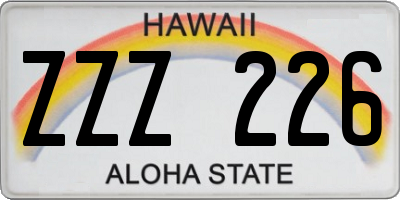 HI license plate ZZZ226