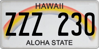 HI license plate ZZZ230