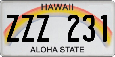 HI license plate ZZZ231