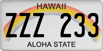 HI license plate ZZZ233