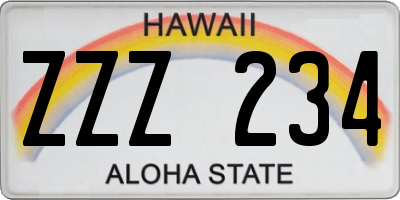 HI license plate ZZZ234