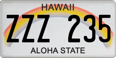 HI license plate ZZZ235