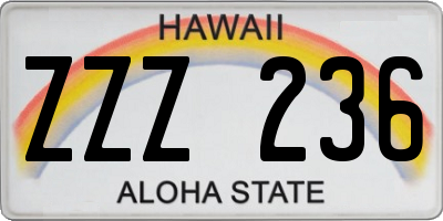 HI license plate ZZZ236