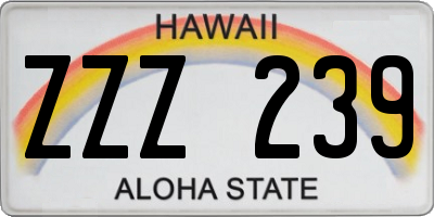 HI license plate ZZZ239