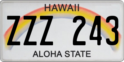 HI license plate ZZZ243