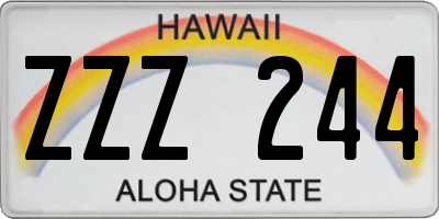 HI license plate ZZZ244