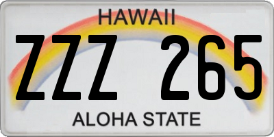 HI license plate ZZZ265