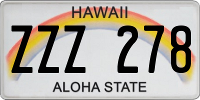 HI license plate ZZZ278