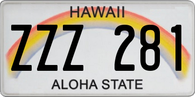 HI license plate ZZZ281