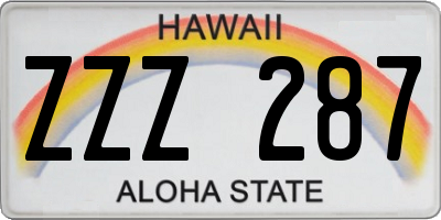 HI license plate ZZZ287