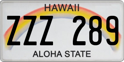 HI license plate ZZZ289