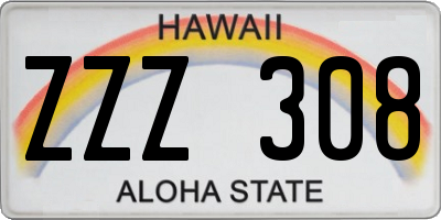 HI license plate ZZZ308