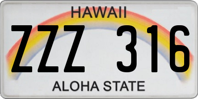 HI license plate ZZZ316