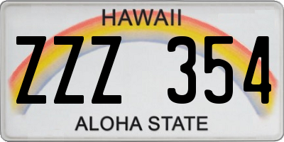 HI license plate ZZZ354