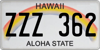 HI license plate ZZZ362