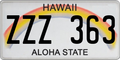 HI license plate ZZZ363