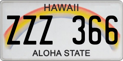 HI license plate ZZZ366