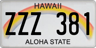 HI license plate ZZZ381