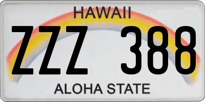 HI license plate ZZZ388