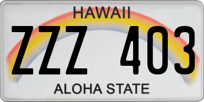 HI license plate ZZZ403